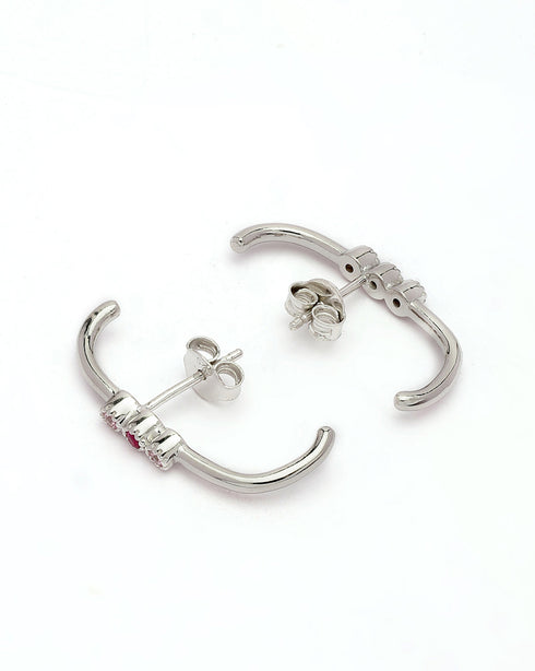 925 Sterling Silver Rhodium Plated Red & Pink CZ Earlobe Earring