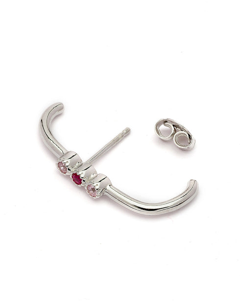 925 Sterling Silver Rhodium Plated Red & Pink CZ Earlobe Earring