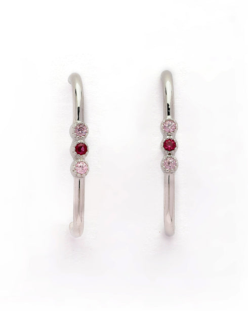 925 Sterling Silver Rhodium Plated Red & Pink CZ Earlobe Earring