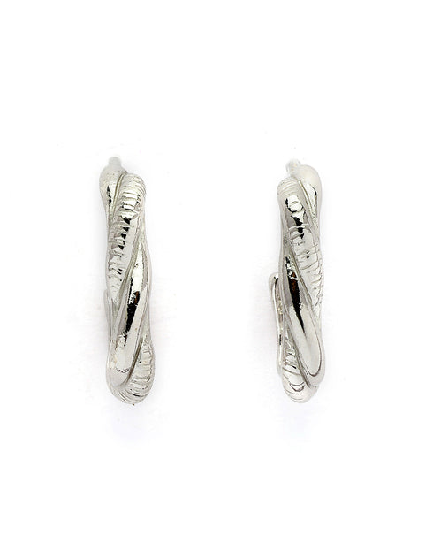 925 Sterling Silver Rhodium Plated Sculpted Half Hoop Earring
