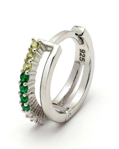 925 Sterling Silver Rhodium Plated Emerald Glow CZ Hoop Earring