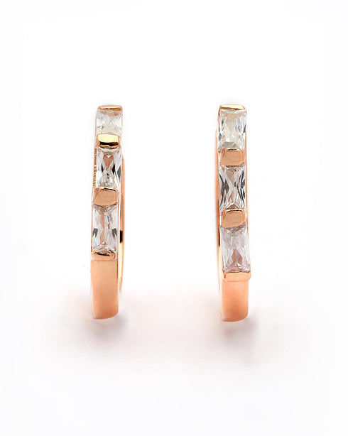 925 Sterling Silver 18kt Rose Gold Plated CZ Hoop Earring
