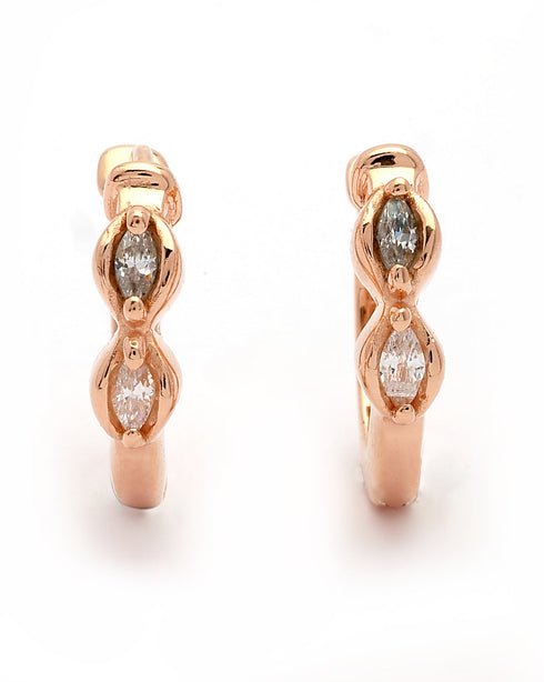 925 Sterling Silver 18kt Rose Gold Plated CZ Luxe Sculpted Huggie Earring