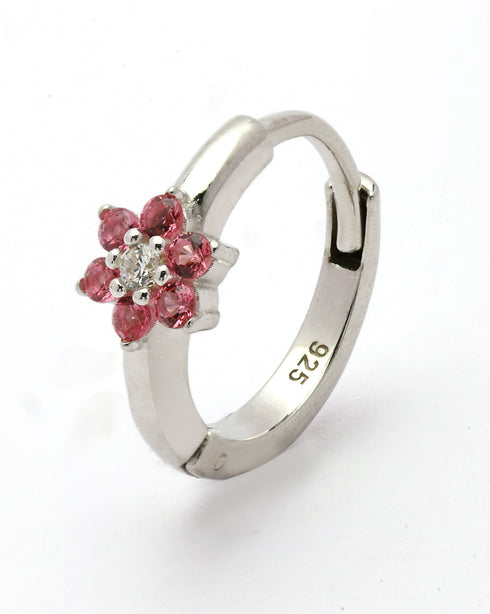 925 Sterling Silver Rhodium Plated Pink CZ Hoop Earring