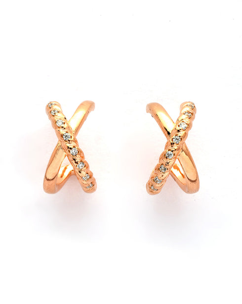 18kt Rose Gold Plated Curved CZ Half Hoop Earring