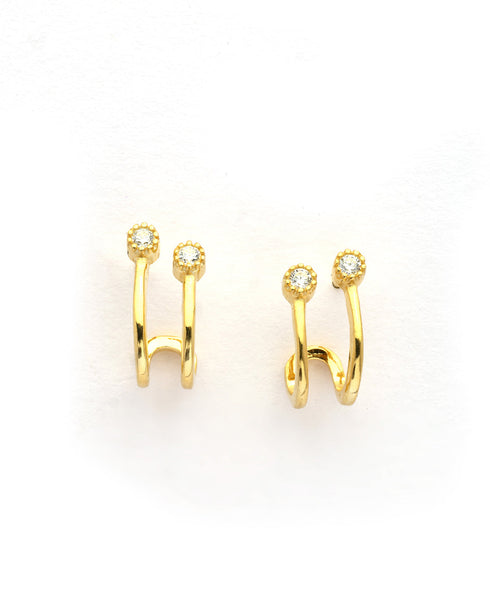925 Sterling Silver 18kt Gold Plated CZ Accent Wave Half Hoop Earring