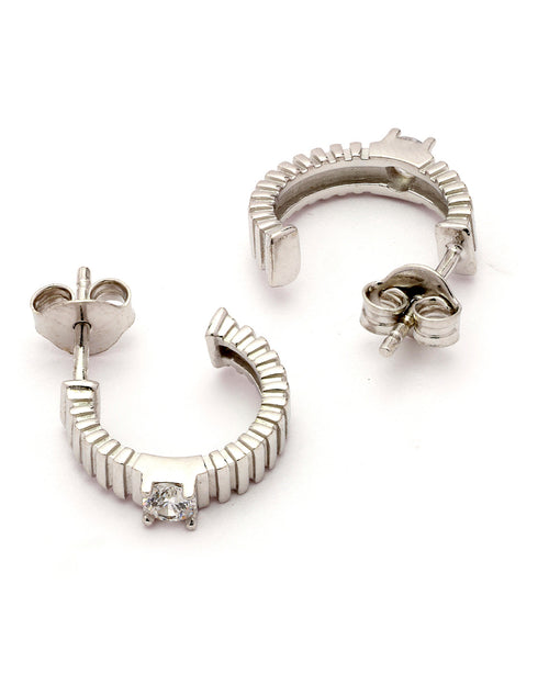 Rhodium Plated CZ Circular Half Hoop Earring
