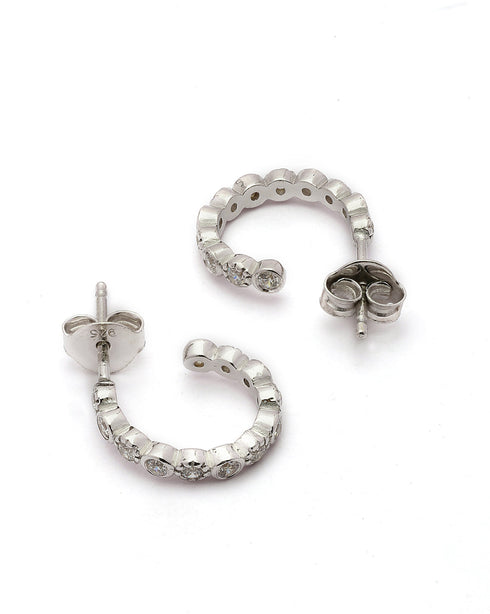 925 Sterling Silver Rhodium Plated CZ Half Hoop Earring