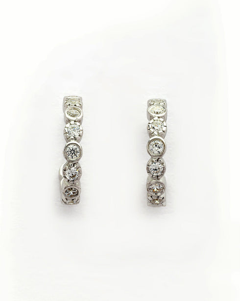 925 Sterling Silver Rhodium Plated CZ Half Hoop Earring