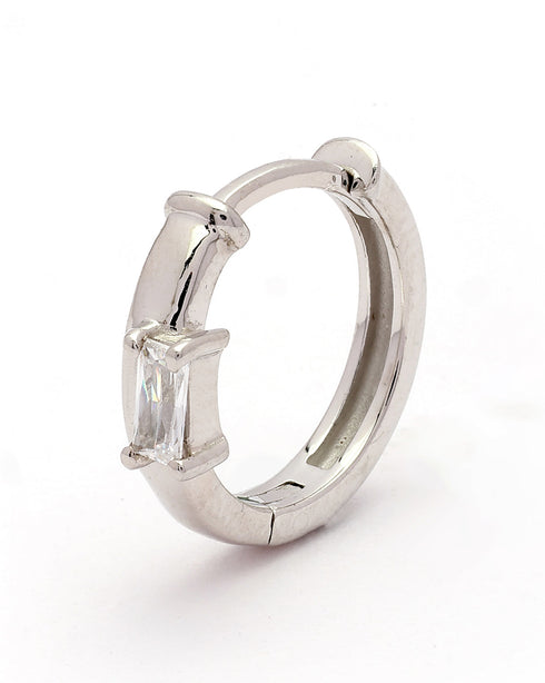 925 Sterling Silver Rhodium Plated CZ Circular Hoop Earring
