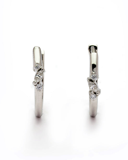925 Sterling Silver Rhodium Plated CZ Hoop Earring