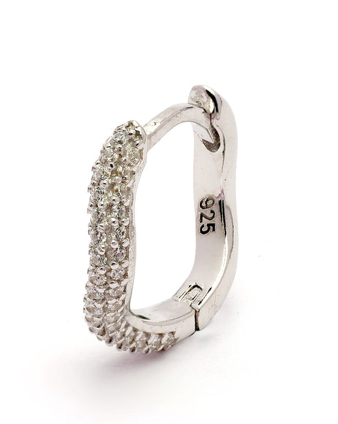 925 Sterling Silver Rhodium Plated CZ Sculpted Curve Hoop Earring