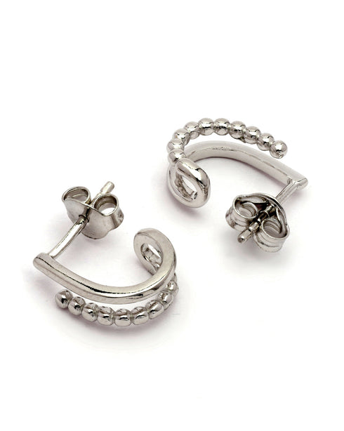 Rhodium Plated Contemporary Half Hoop Earring