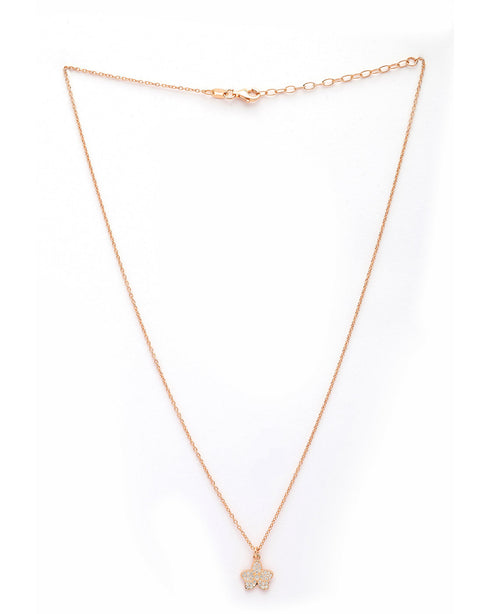 925 Sterling Silver 18kt Rose Gold Plated CZ Floral Penand and Chain