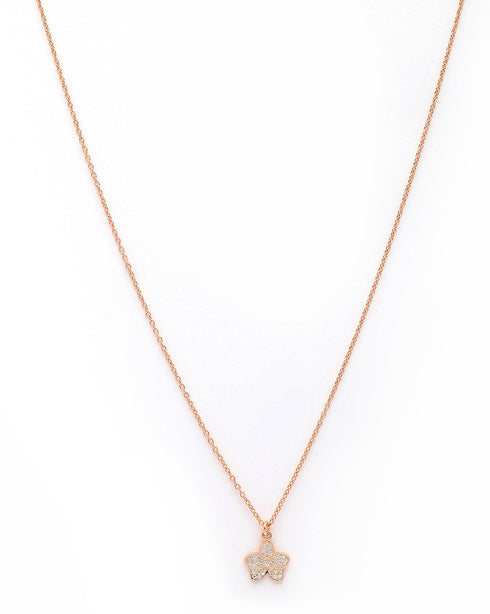 925 Sterling Silver 18kt Rose Gold Plated CZ Floral Penand and Chain