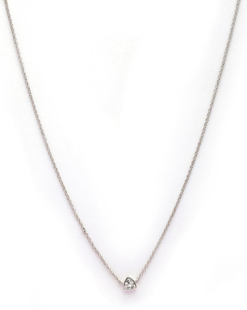 925 Sterling Silver Rhodium Plated Triangular Solitaire Necklace