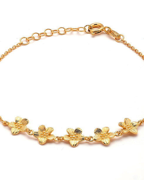 925 Sterling Silver 18kt Gold Plated Floral Charm Bracelet