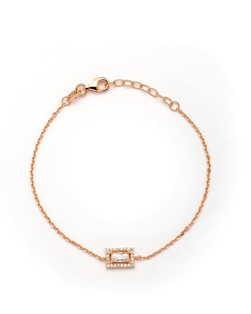 925 Sterling Silver 18kt Rose Gold Plated CZ Minimalist Square Bracelet