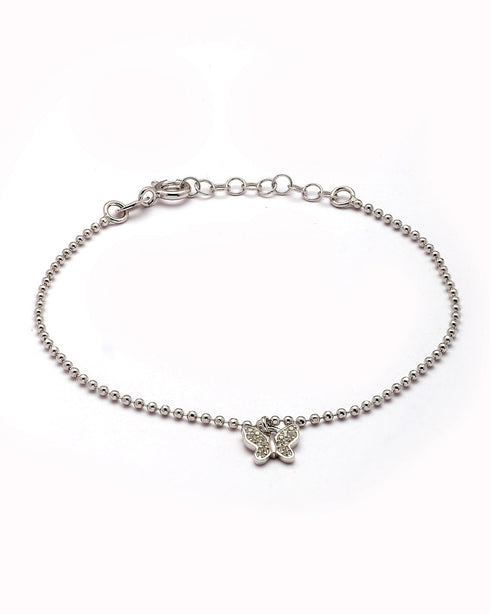 925 Sterling Silver Rhodium Plated CZ Buttefly Charm Bracelet