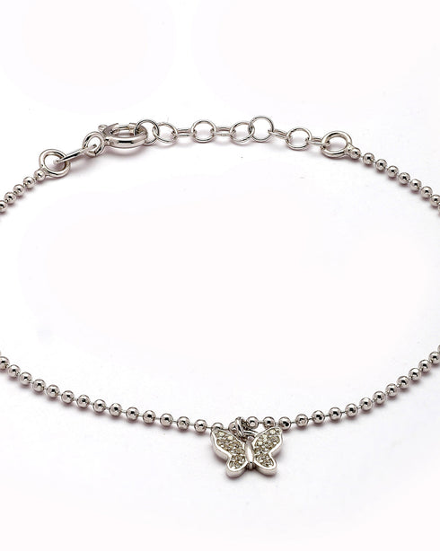 925 Sterling Silver Rhodium Plated CZ Buttefly Charm Bracelet