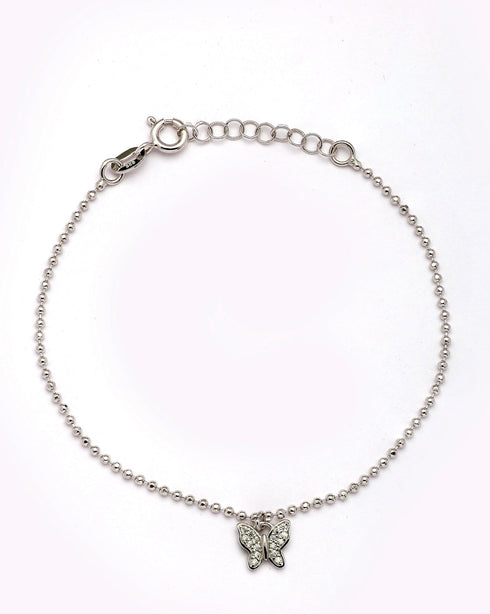 925 Sterling Silver Rhodium Plated CZ Buttefly Charm Bracelet