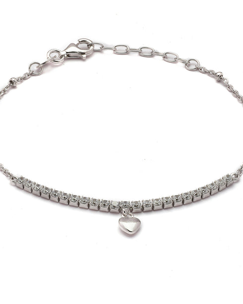 925 Sterling Silver Rhodium Plated CZ Heart Charm Bracelet