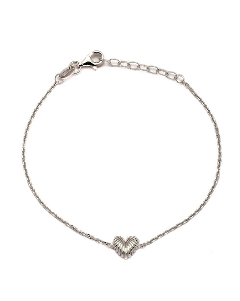 925 Sterling Silver Rhodium Plated Heart Charm Bracelet