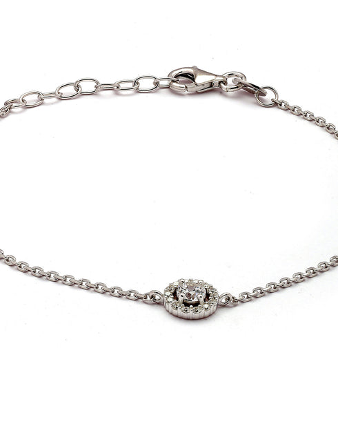 925 Sterling Silver Rhodium Plated CZ Circular Charm Bracelet