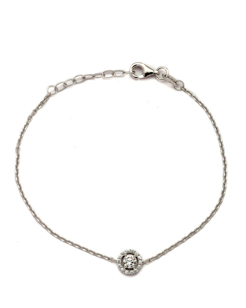 925 Sterling Silver Rhodium Plated CZ Circular Charm Bracelet