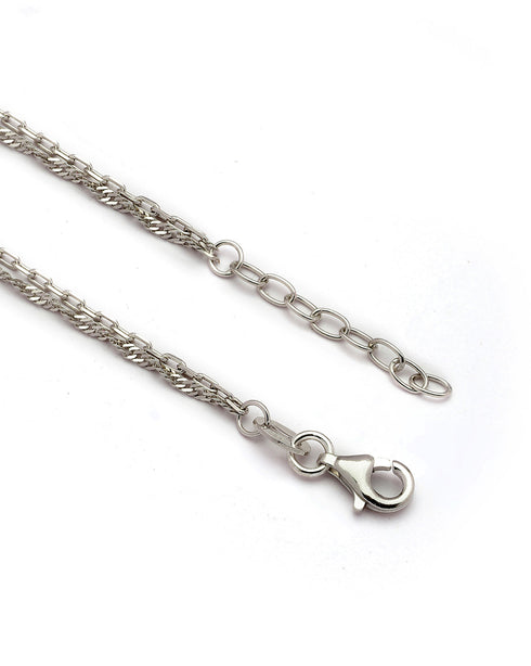 925 Sterling Silver Rhodium Plated Pink Glass Bead Double Chain Bracelet