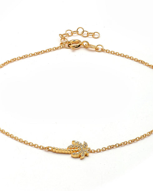 925 Sterling Silver 18KT Gold-Plated CZ Palm Tree Anklet