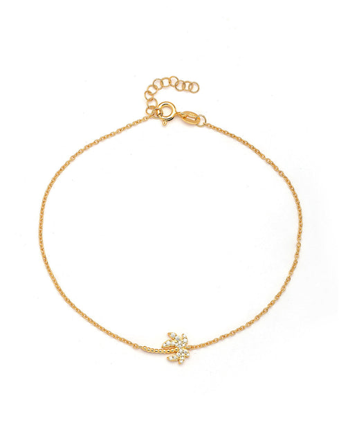 925 Sterling Silver 18KT Gold-Plated CZ Palm Tree Anklet