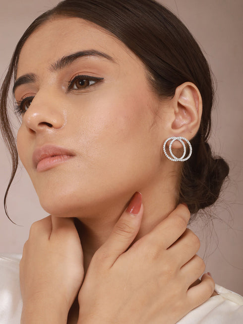 925 Sterling Silver Rhodium Plated Entwined Circles Stud Earrings