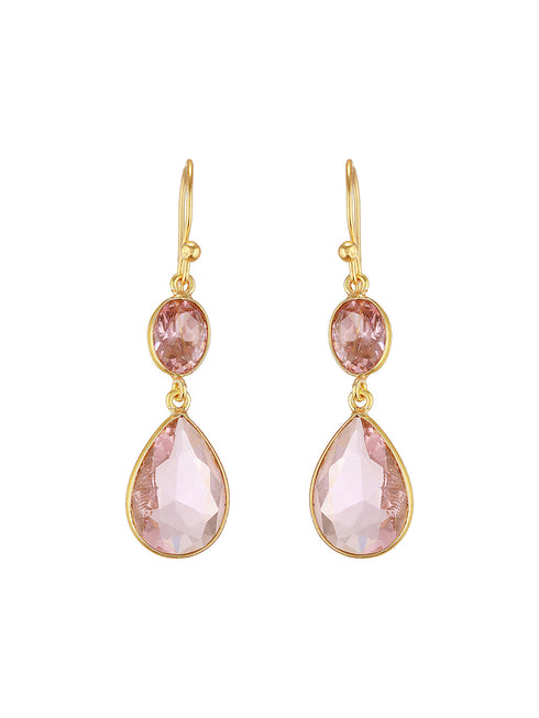 Gold Toned Blush Pink Cyrstal tear drop dangler shaped minimal Earrings