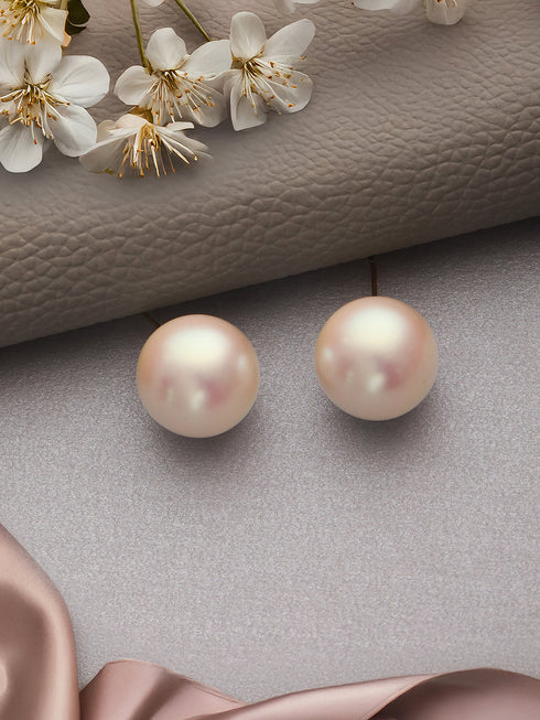 Anti-Tarnish Gold Toned Round Pearl Studds 16 mm Studds Earrings