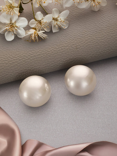 Anti-Tarnish Rhodium Toned Button Pearls Of 20mm Dailywear Studds Earrings