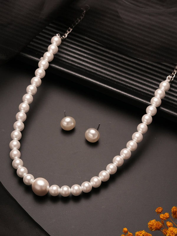 Single String Pearl Statement Necklace Jewellery Set