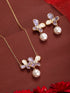 Floral Butterfly Pearl Pendant Necklace & Earrings Set