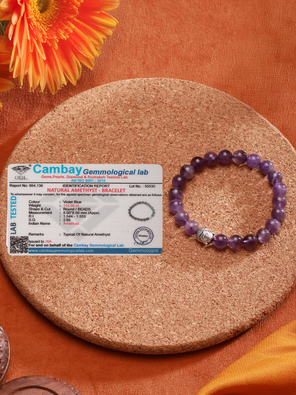 Natural Amethyst Stone Bead Bracelet for Positive Energy & Balance