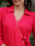 Women Fuchsia Asymmetrical Hem Dress, With V-neck