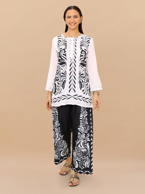 Saba Chikankari Cord Set in Poly Muslin Set - Black