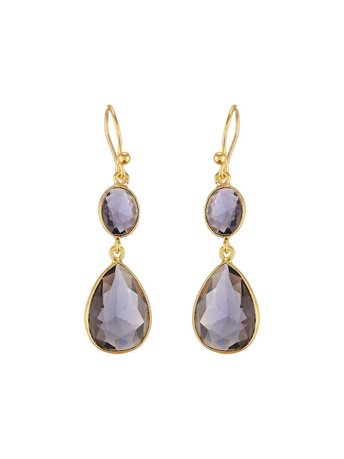 Gold Toned Blue Cyrstal tear drop dangler shaped minimal Earrings
