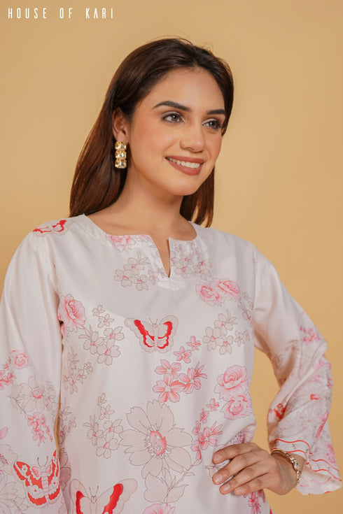 Printkari Poly Muslin Co-ord set in Pink with Red