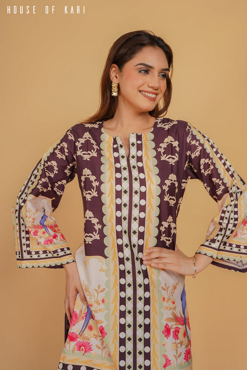 Printkari Poly Muslin Co-ord set in Brown Mulicolour