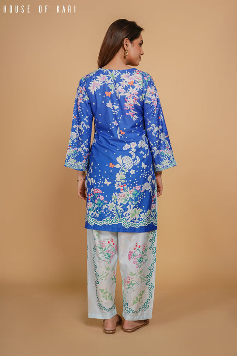 Printkari Poly Muslin Co-ord set in Royal BLUE