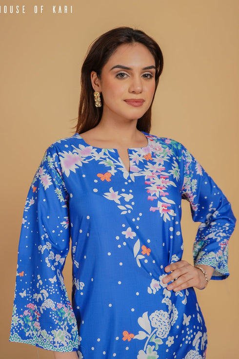 Fiza in Printkari Poly Muslin Co-ord set in Royal BLUE