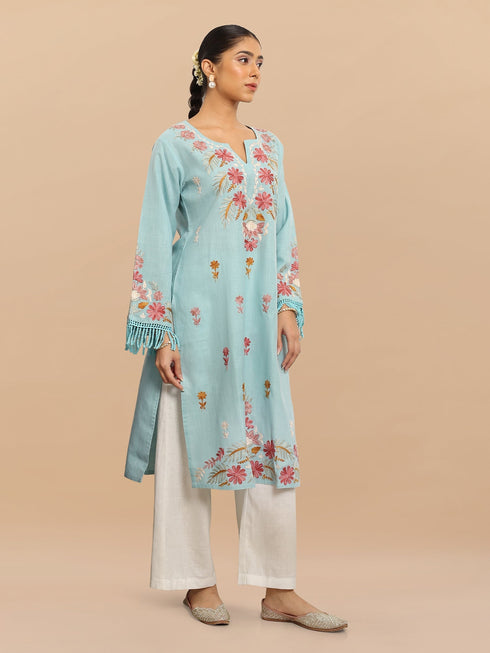 Kaushiki in Falak Kashmiri Long Kurta - Blue
