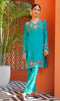 Kashmiri Aari Work Cotton Kurta Set - Tourquise Green