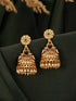 Gold Finish Green Kempo Studded Peacock Design Temple Jhumka Earrings