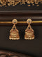 Gold Finish Green Kempo Studded Peacock Design Temple Jhumka Earrings